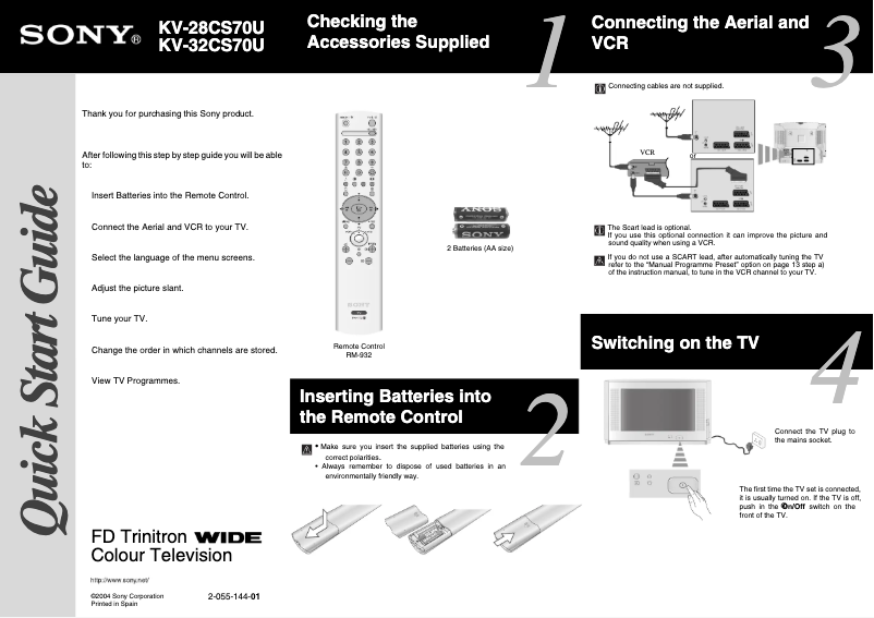 Page 1 de la notice Guide d'installation Sony KV-32CS70