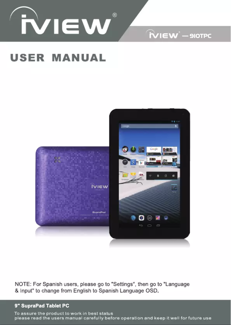 Página 1 del manual Manual de usuario IVIEW SuparPad 910TPC