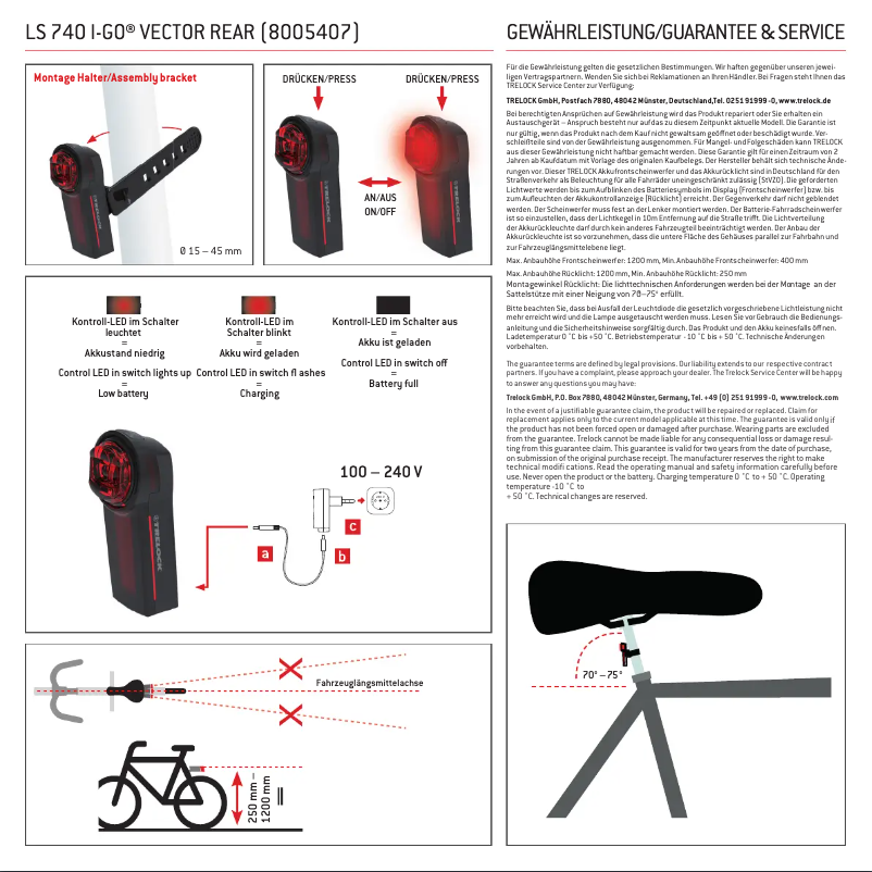 Page 1 de la notice Manuel utilisateur Trelock LS 740 I-GO Vector