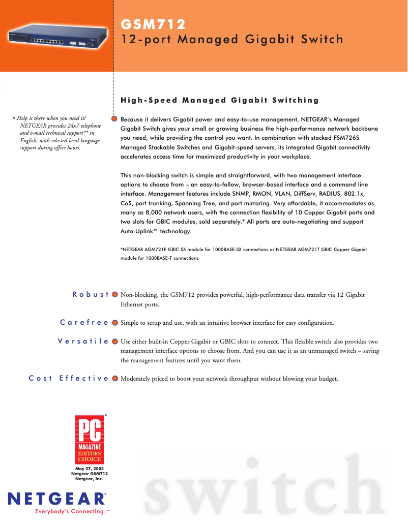 Page n°1 - Fiche technique Netgear GSM712