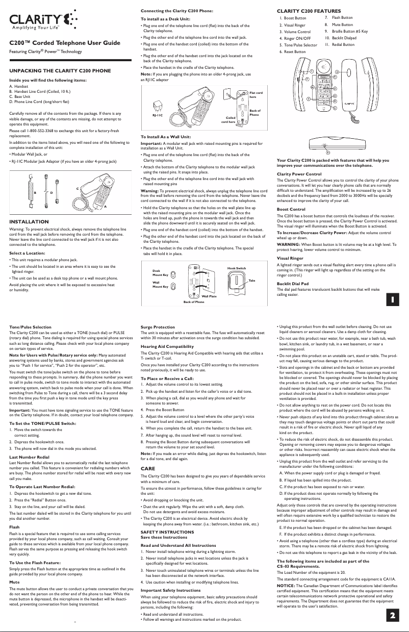 Imagen de la primera página del manual del dispositivo C200