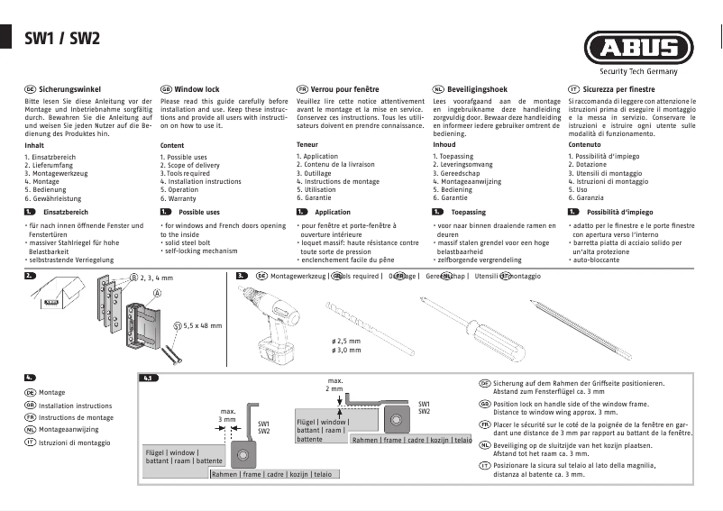 Image de la première page du manuel de l'appareil SW1