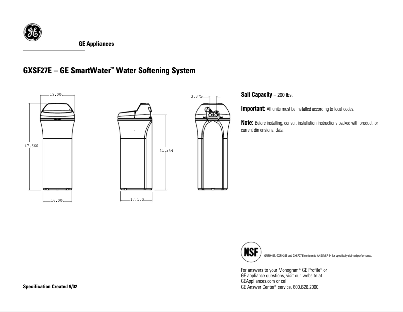 First page image of the manual for GXSF27E