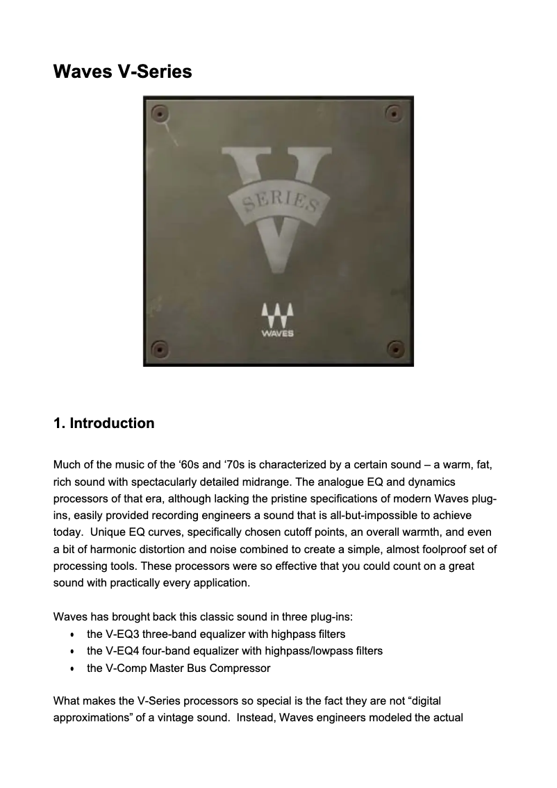 Page 1 de la notice Manuel utilisateur Waves V-Comp