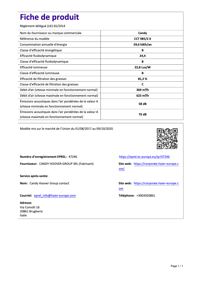 Page 1 de la notice Manuel utilisateur Candy CCT 985/2 X