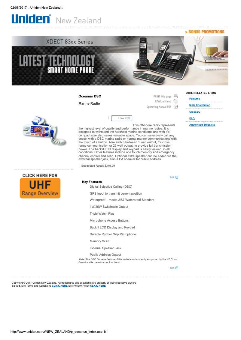 Image de la première page du manuel de l'appareil Oceanus DSC