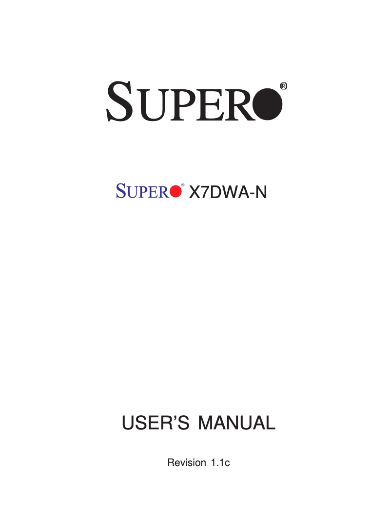 Page n°1 - Manuel utilisateur Supermicro X7DWA-N