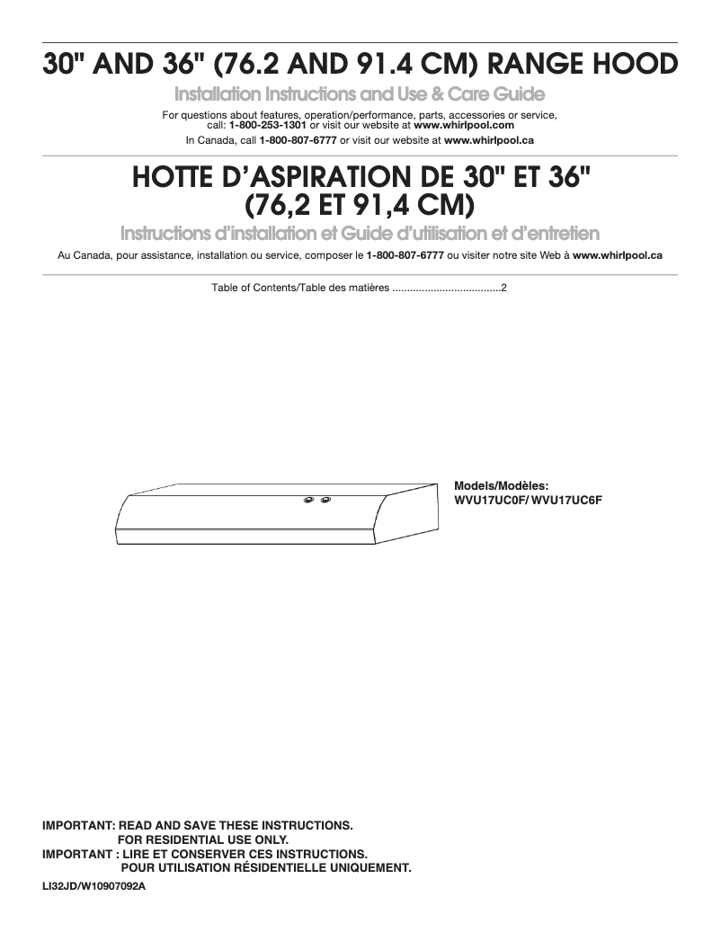 Page 1 de la notice Guide d'installation KitchenAid WVU17UC6FB