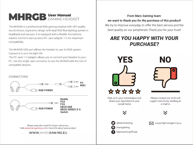 Page 1 de la notice Manuel utilisateur Mars Gaming MHRGB