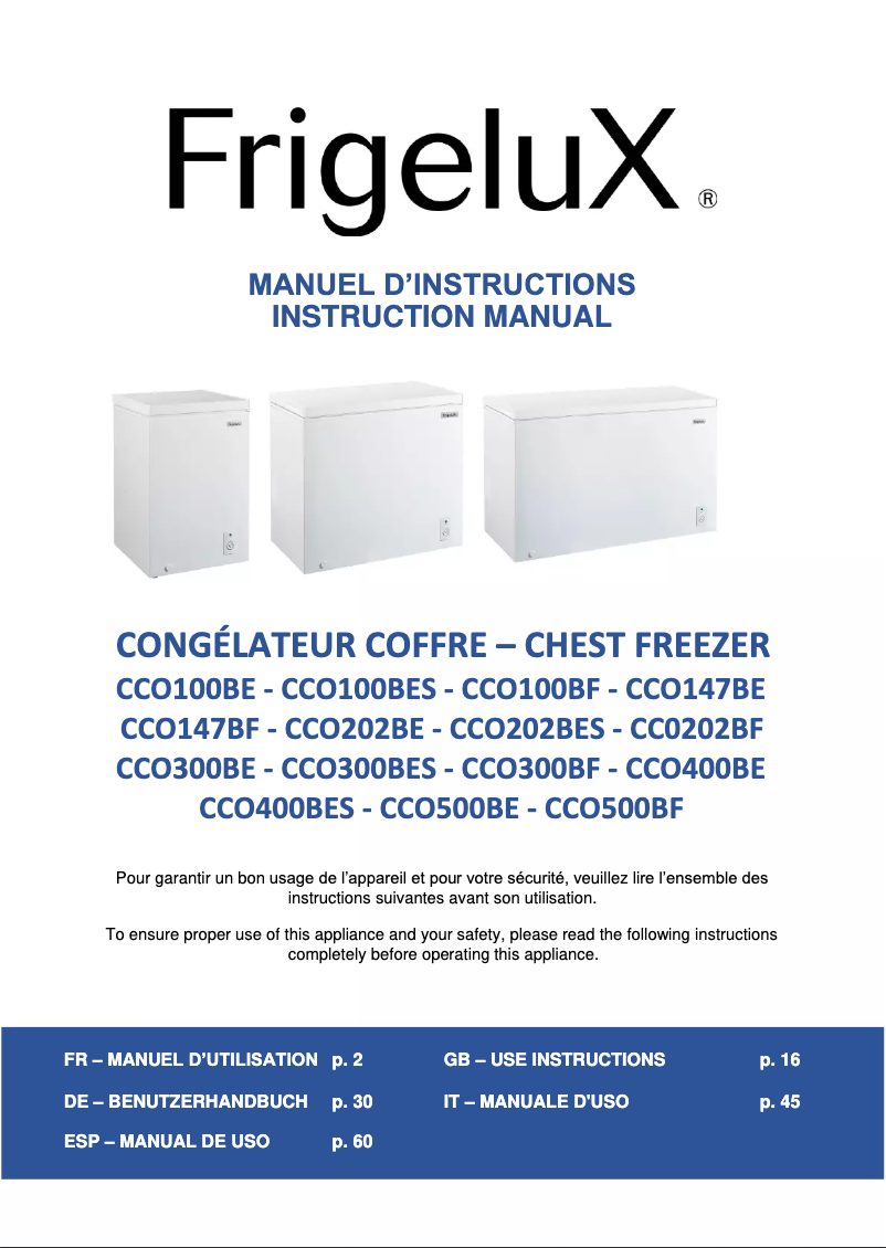 Page 1 de la notice Manuel utilisateur FrigeluX CCO202BE
