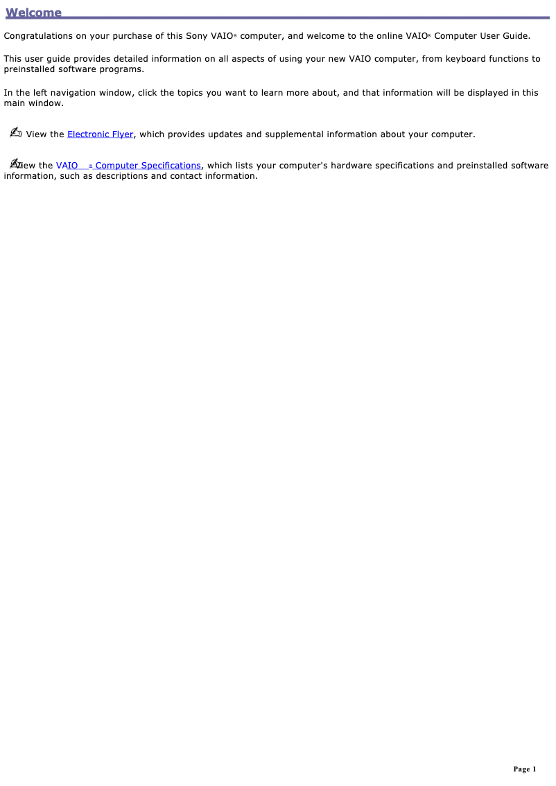 Page 1 de la notice Manuel utilisateur Sony Vaio PCG-GRT100