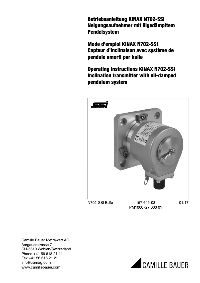 Page 1 de la notice Manuel utilisateur Camille Bauer KINAX N702-SSI