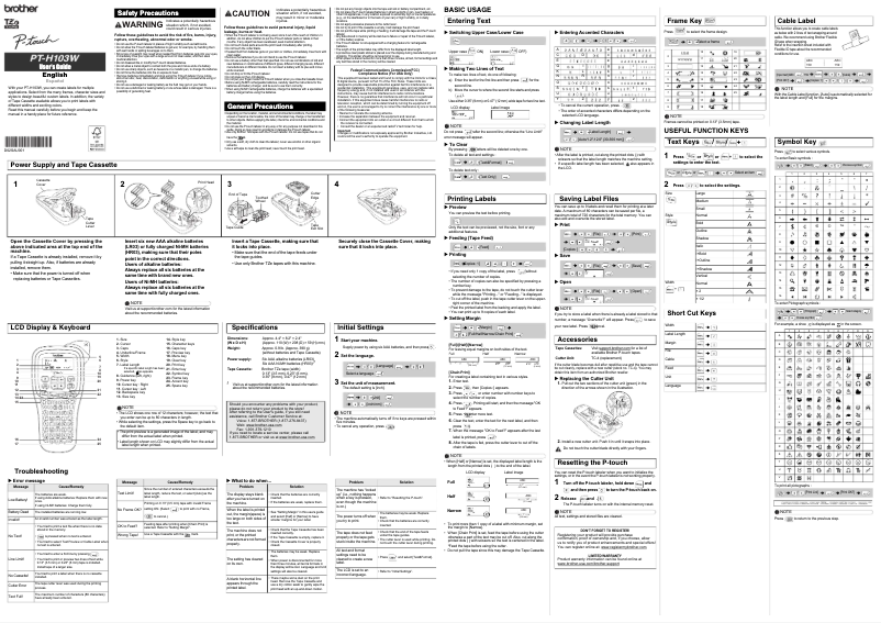 Page n°1 - Manuel utilisateur Brother P-touch PT-H103W