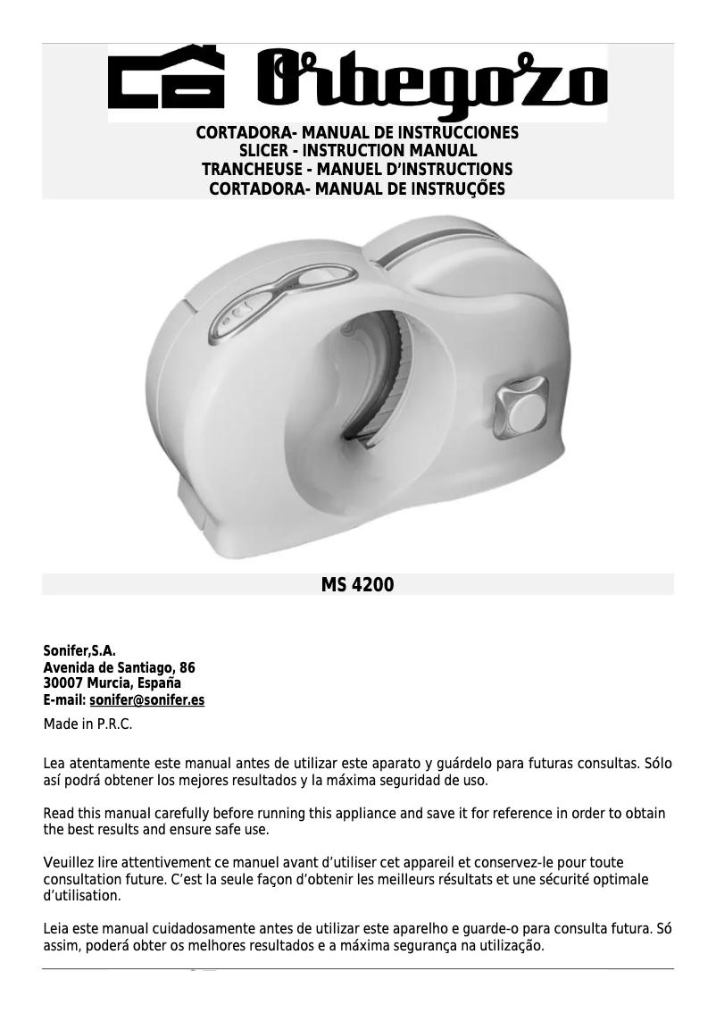 Page n°1 - Manuel utilisateur Orbegozo MS 4200