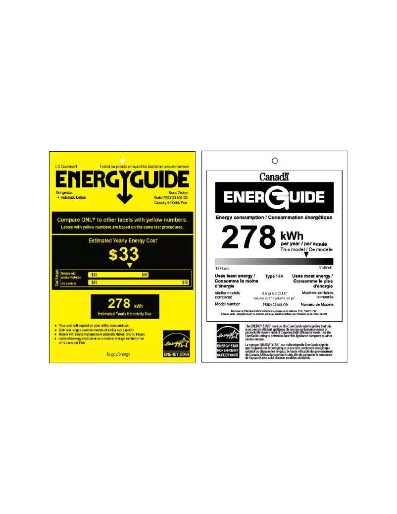 Page 1 de la notice Label énergétique Zephyr Presrv PRB24C01AS-OD