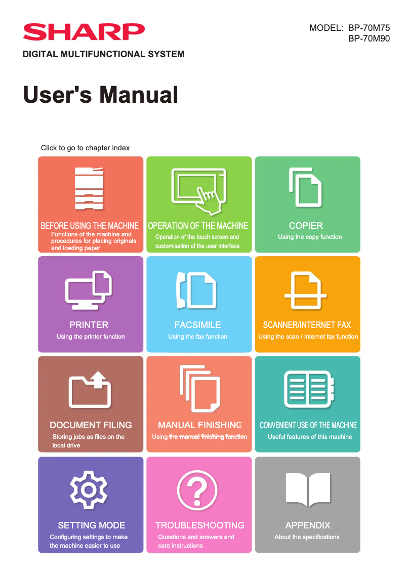 Page 1 de la notice Manuel utilisateur Sharp BP-70M90