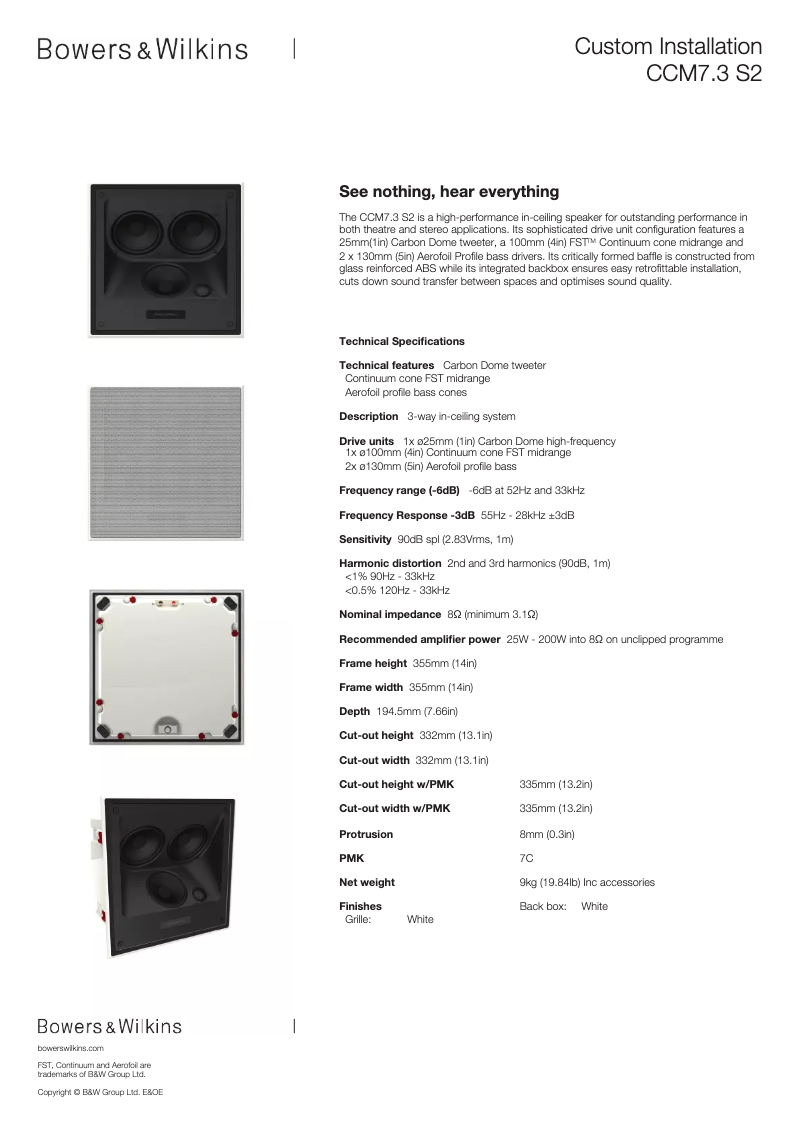 Page 1 de la notice Fiche technique Bowers & Wilkins CCM7.3 S2