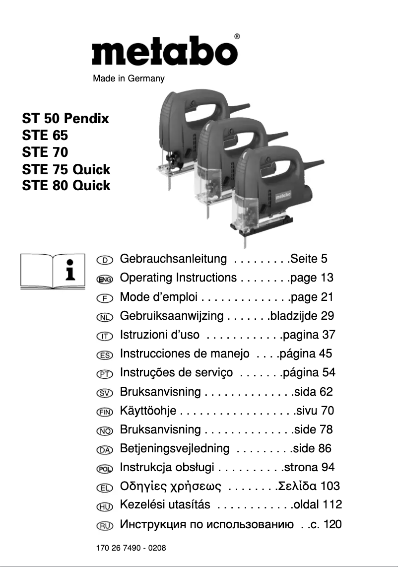Página 1 del manual Manual de usuario Metabo STE 70