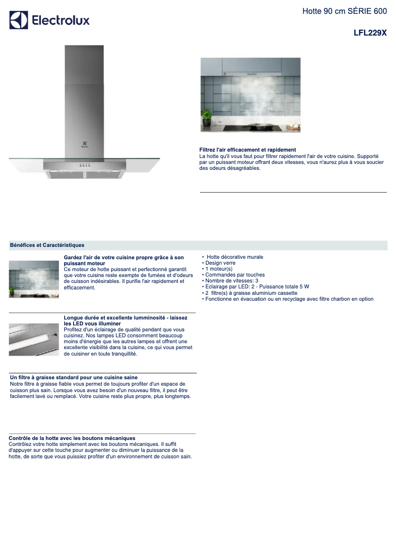 Page 1 de la notice Fiche technique Electrolux LFL229X