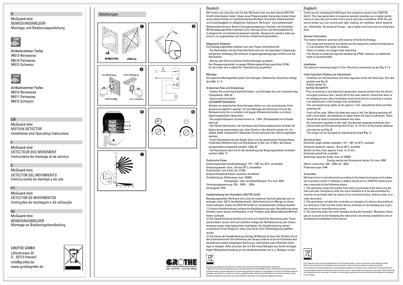Image de la première page du manuel de l'appareil McGuard mini BM180ws