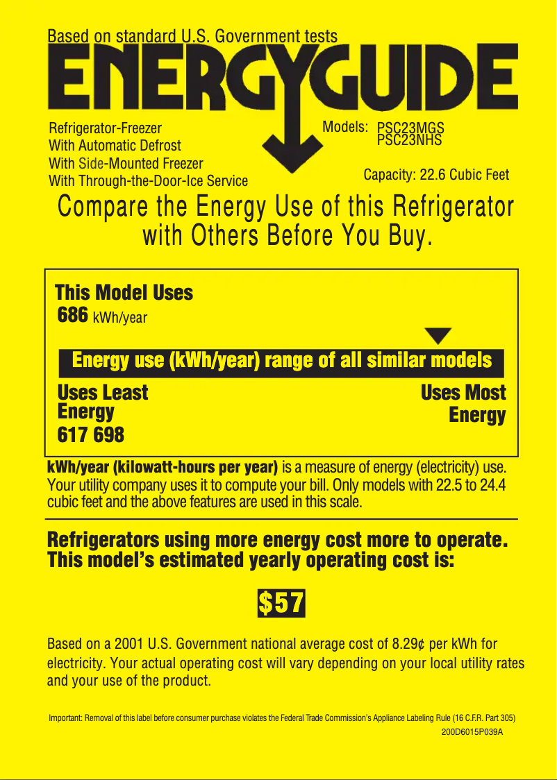 Page 1 de la notice Label énergétique GE Profile CustomStyle PSC23MGSWW