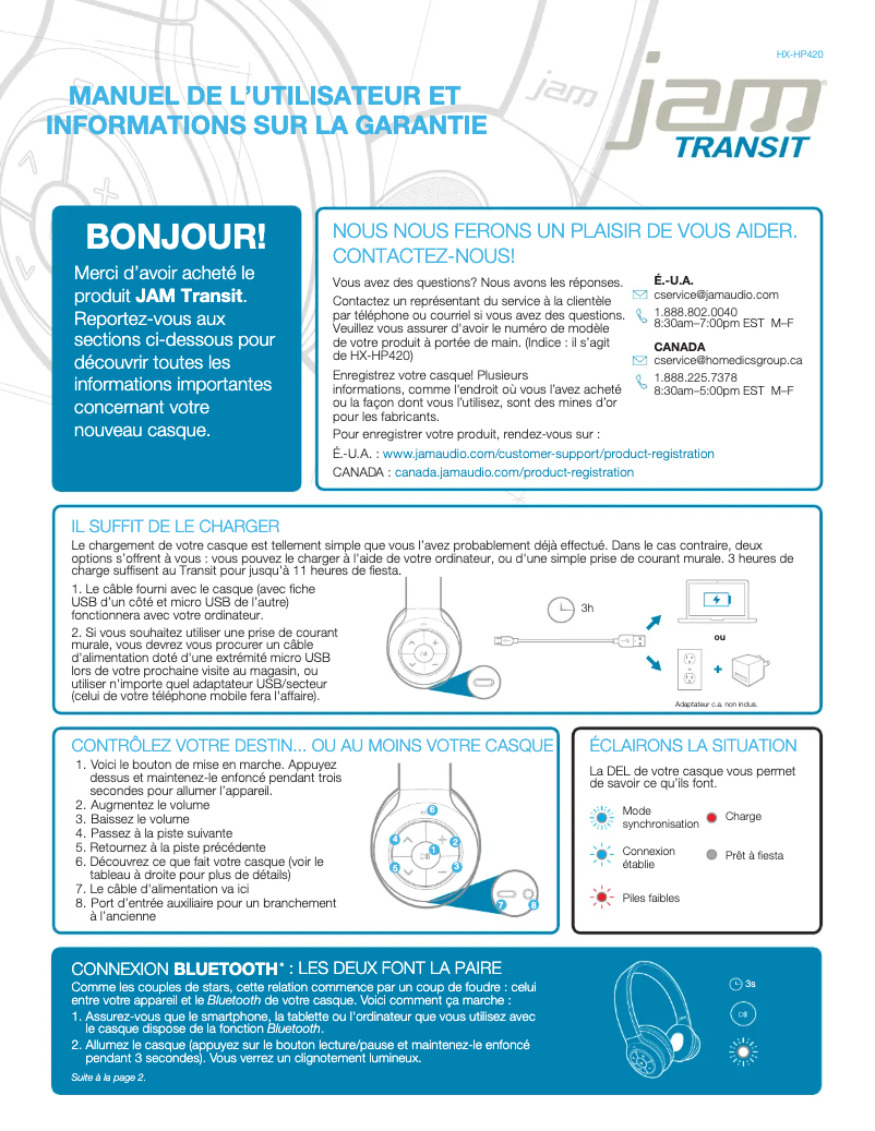 Page n°1 - Manuel utilisateur Jam Transit HX-HP420