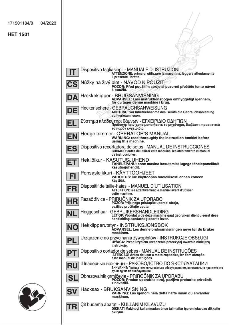 Image de la première page du manuel de l'appareil HET 1501