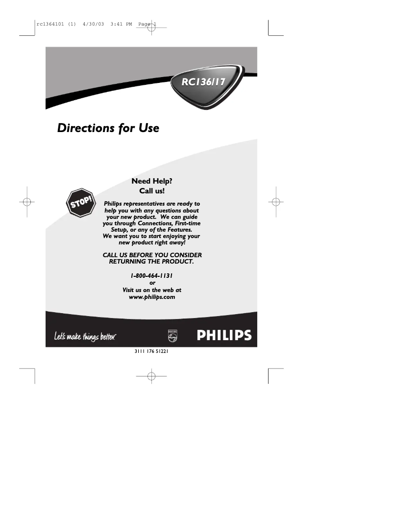 Page 1 of the manual User Manual Philips RC136