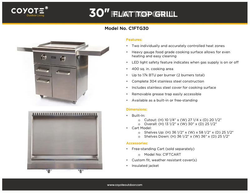 Page 1 de la notice Fiche technique Coyote C1FTG30NG