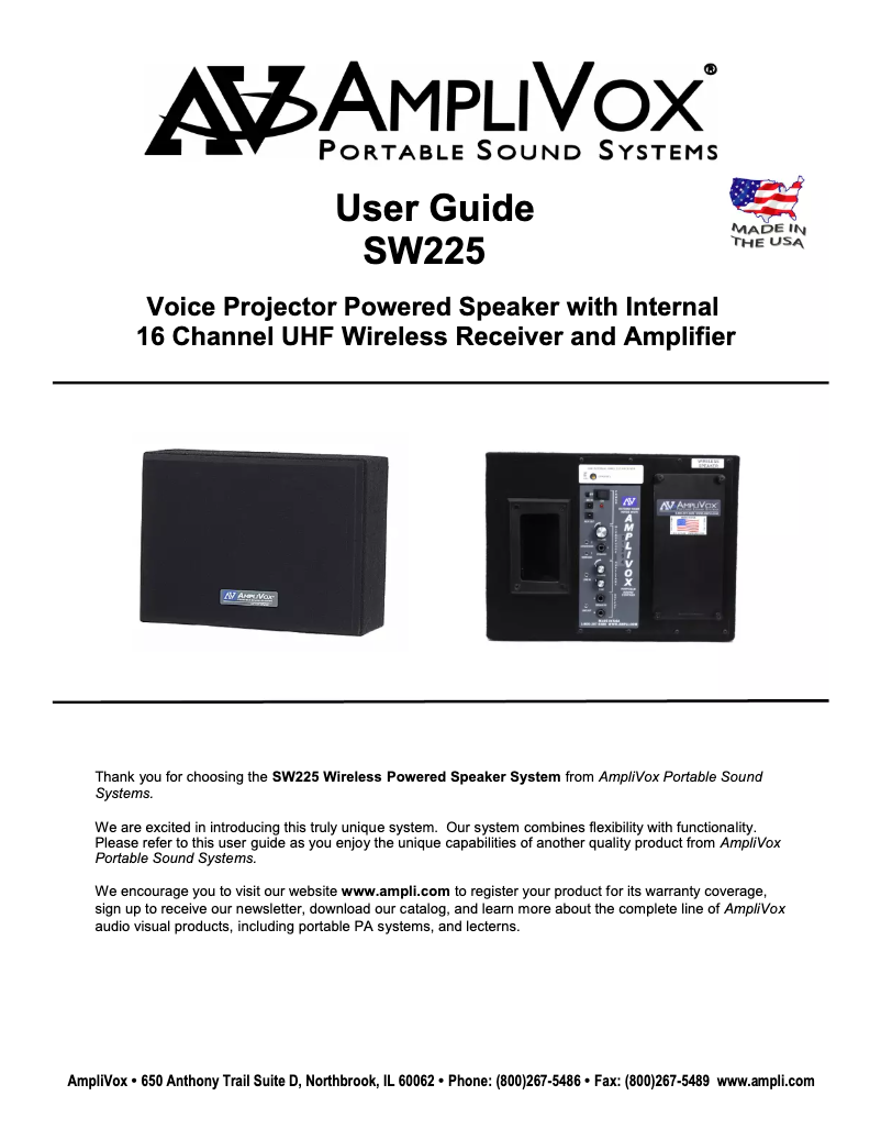 Page 1 de la notice Manuel utilisateur AmpliVox SW225