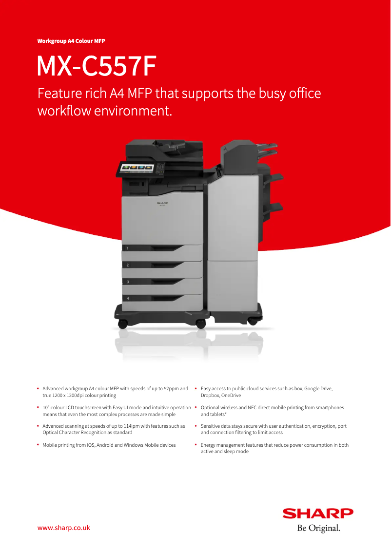 Page 1 de la notice Fiche technique Sharp MX-C557F