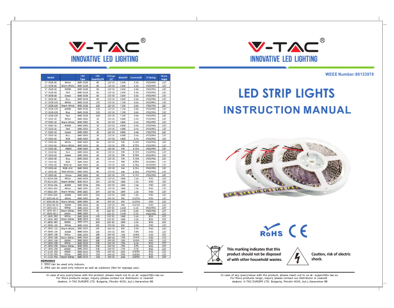 Page 1 de la notice Manuel utilisateur V-TAC VT-3528