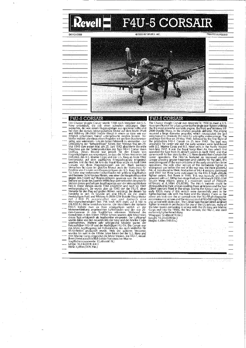 Image de la première page du manuel de l'appareil F4U-5 Corsair