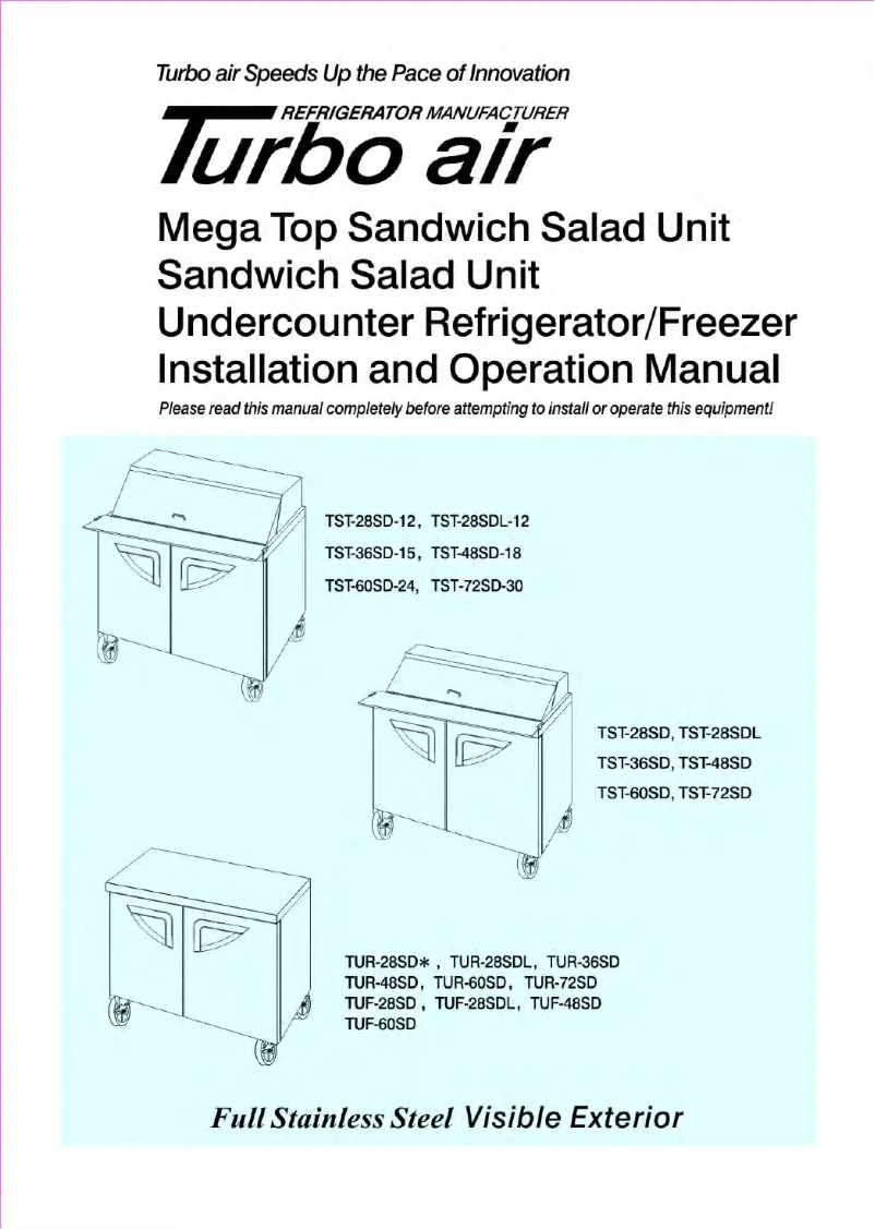 Page 1 de la notice Manuel utilisateur Turbo air TST-48SD
