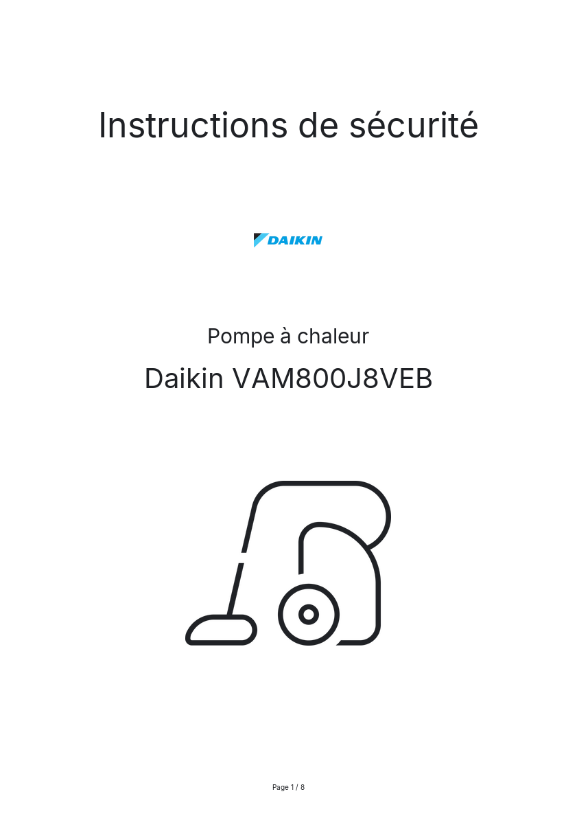 Image de la première page du manuel de l'appareil VAM800J8VEB