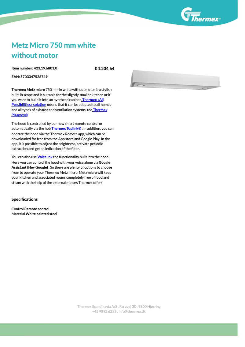 Page 1 de la notice Fiche technique Thermex Metz Micro