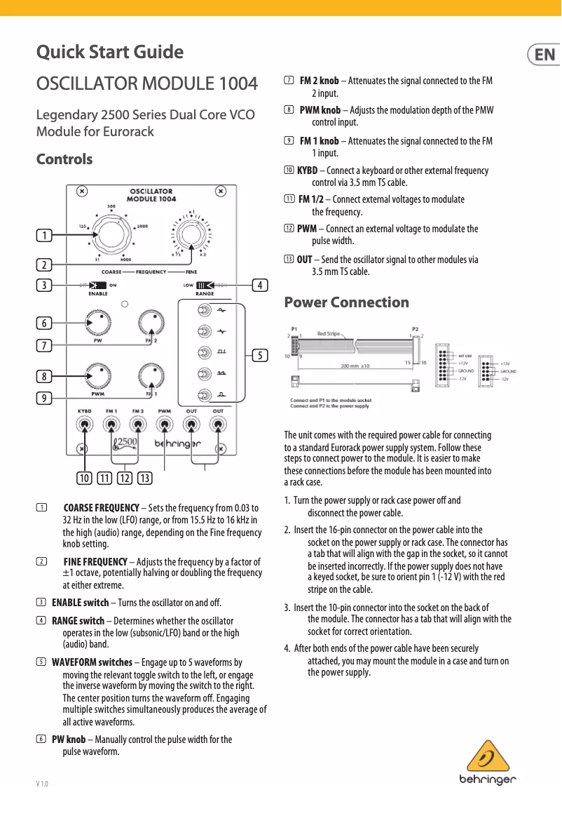 Page 1 de la notice Manuel utilisateur Behringer Oscillator Module 1004