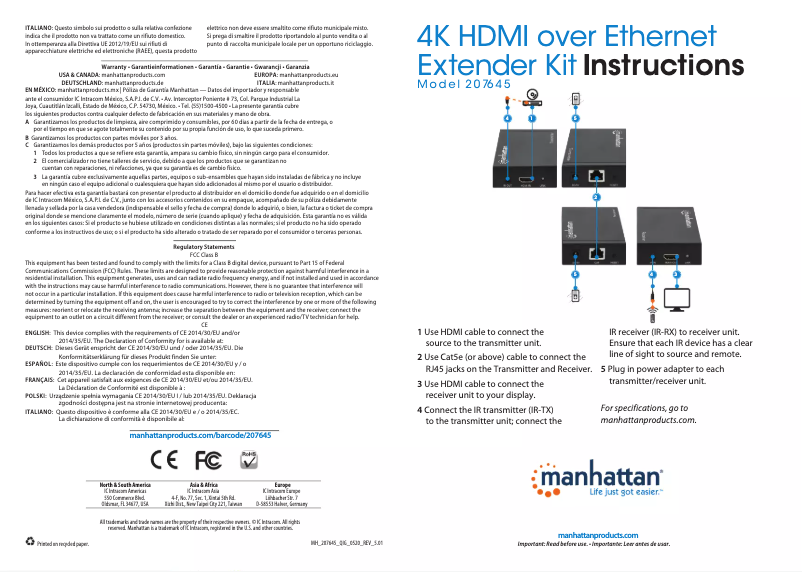 Page 1 de la notice Mode d'emploi Manhattan 207645