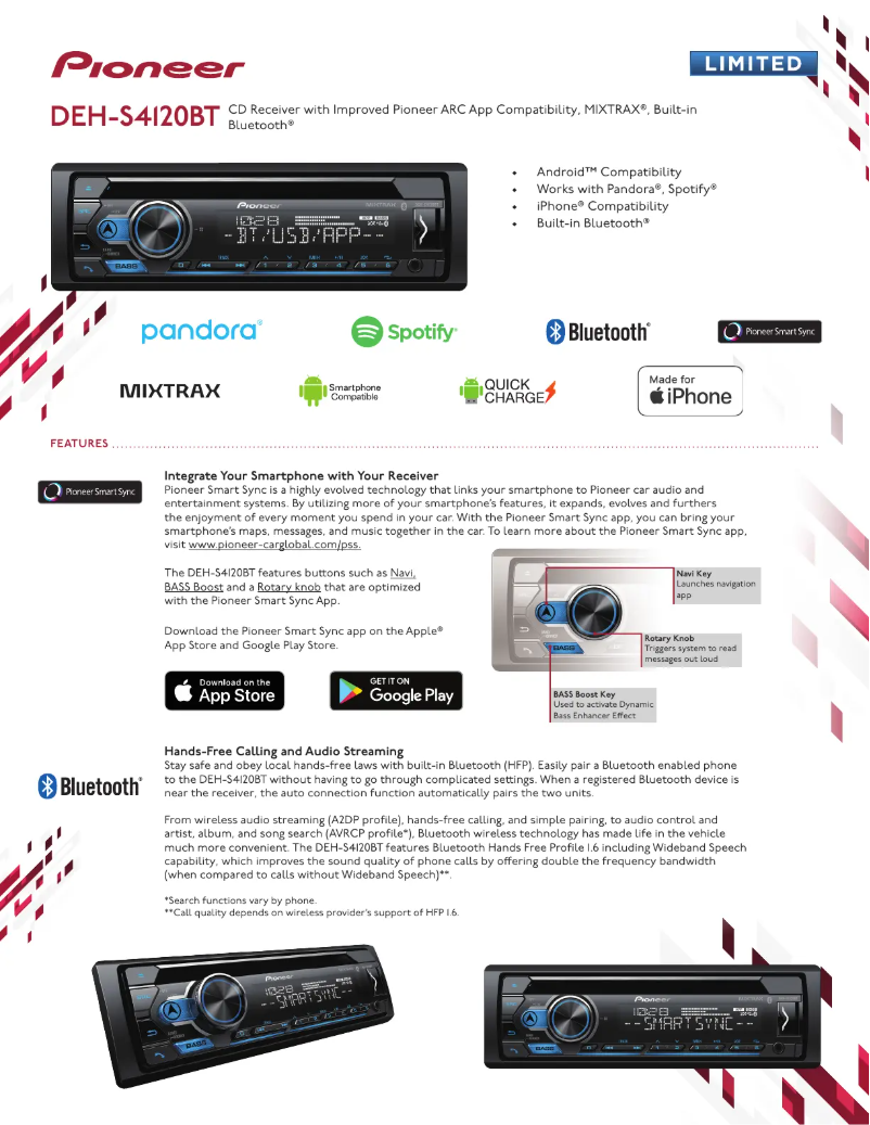 Page 1 de la notice Brochure Pioneer DEH-S4120BT