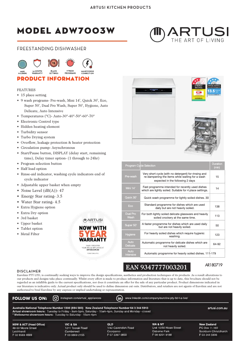 Image de la première page du manuel de l'appareil ADW7003W