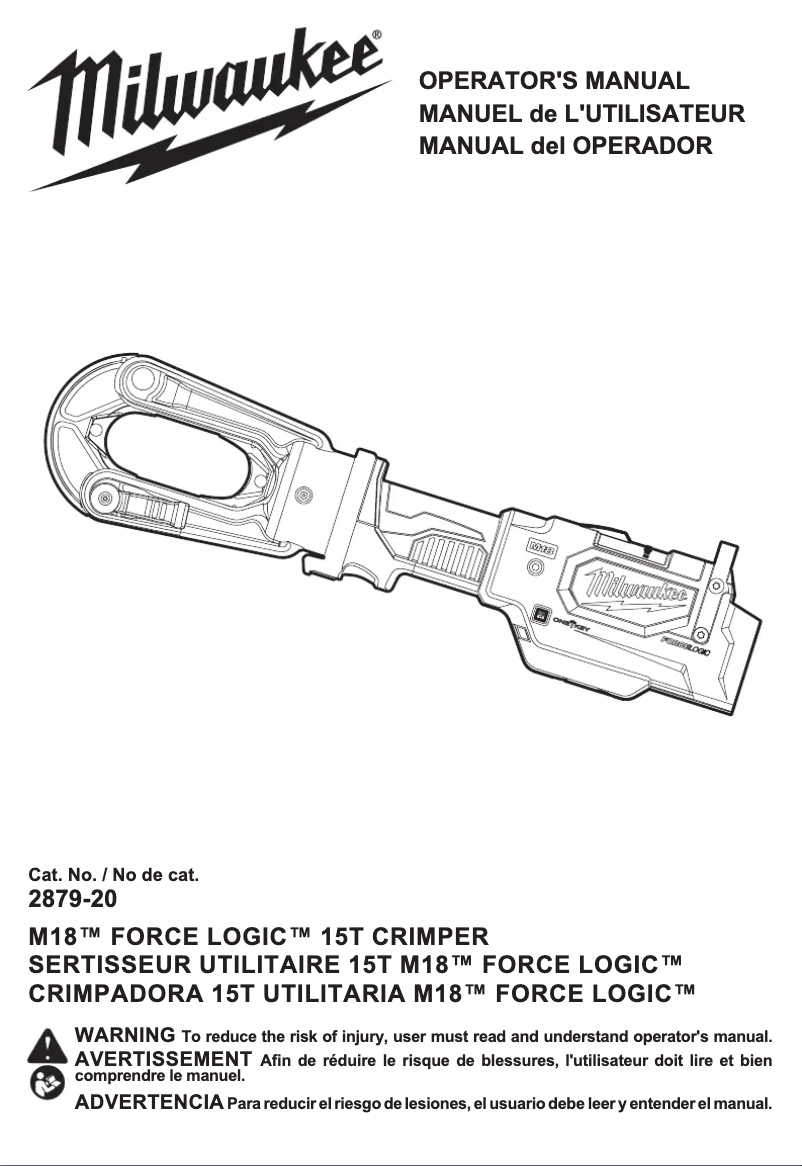 Page 1 de la notice Manuel utilisateur Milwaukee M18 Force Logic 2879-22