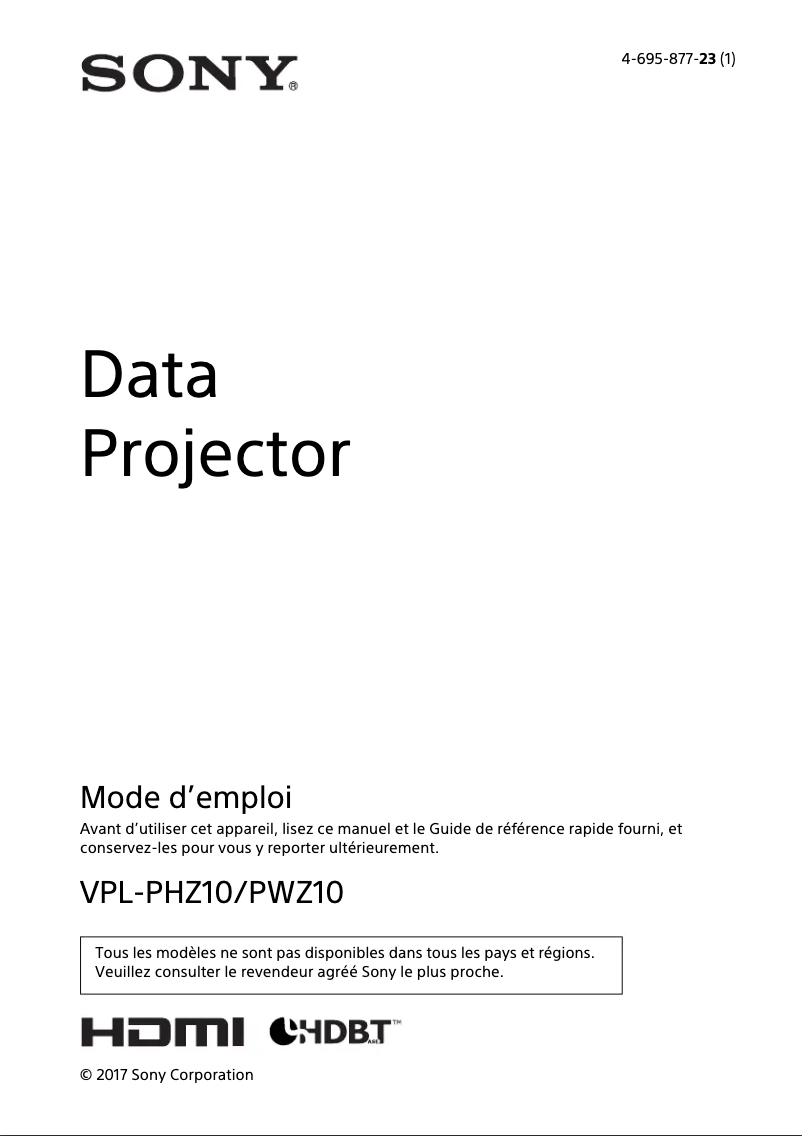 Page n°1 - Manuel utilisateur Sony VPL-PHZ10