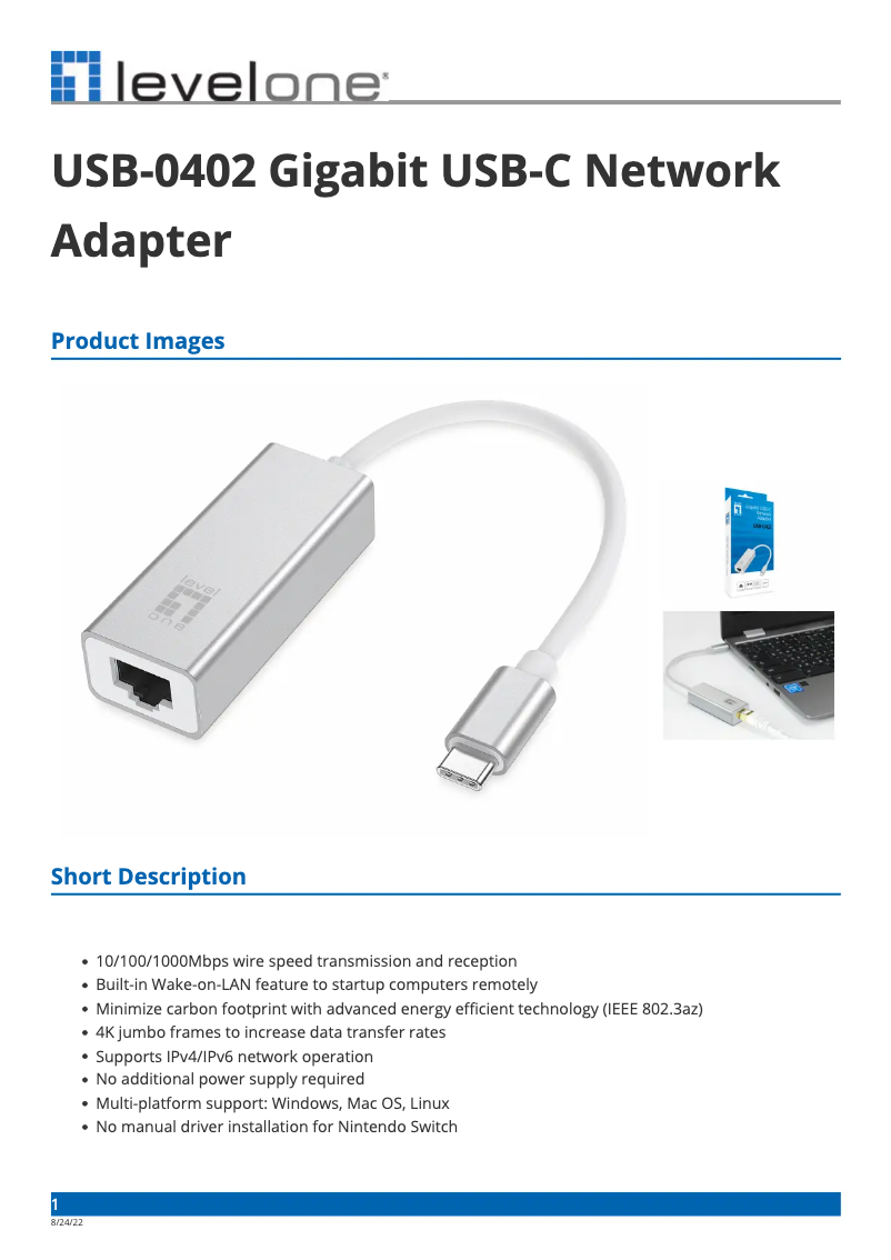 Page n°1 - Fiche technique LevelOne USB-0402