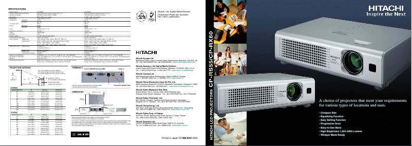 Page 1 de la notice Brochure Hitachi CP-RX60