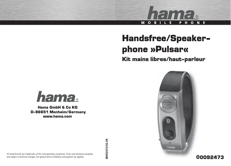 Page 1 de la notice Manuel utilisateur Hama Pulsar 92473