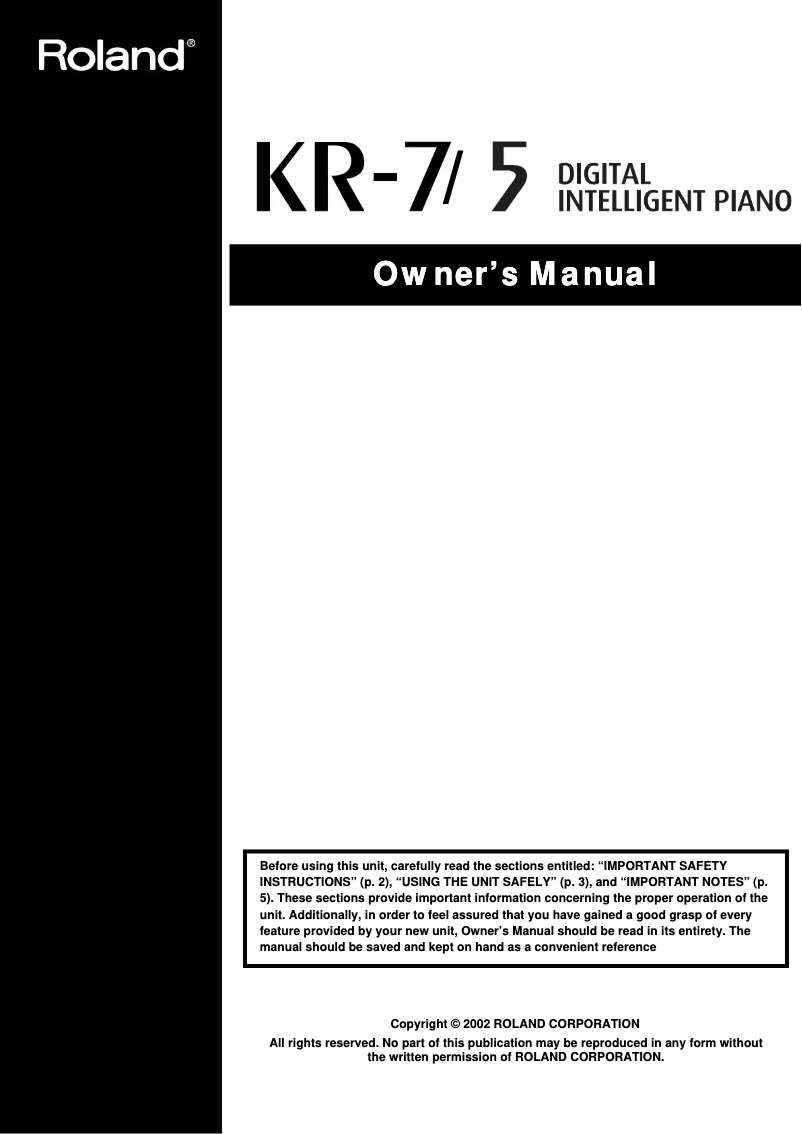 Page 1 de la notice Manuel utilisateur Roland KR-5