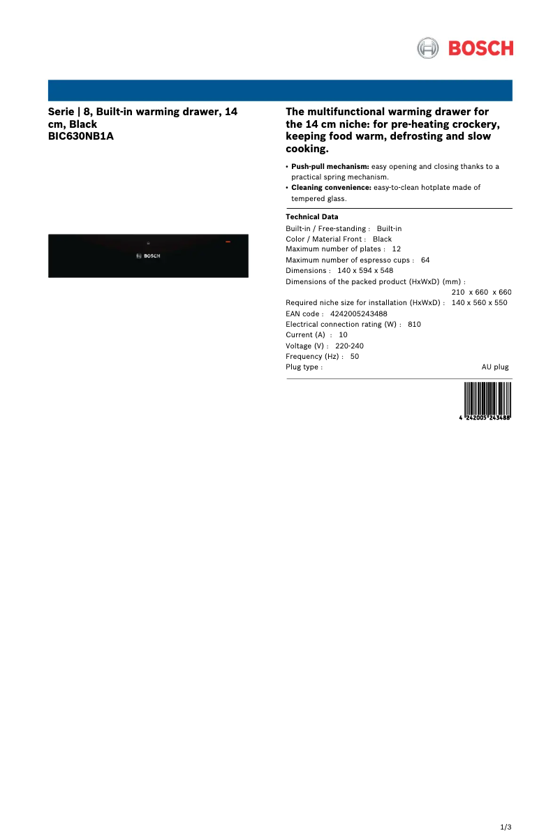 Page n°1 - Fiche technique Bosch BIC630NB1A