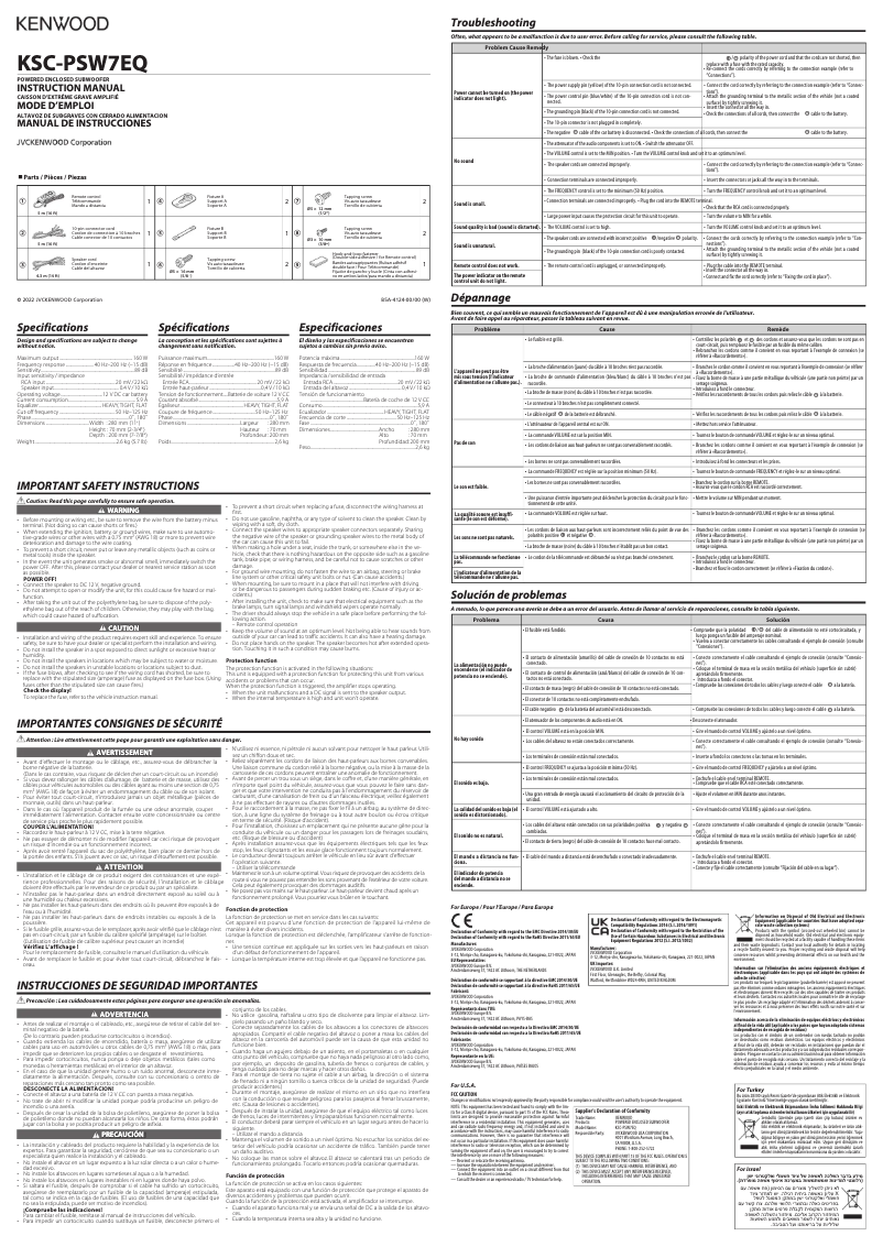 Página 1 del manual Manual de usuario Kenwood KSC-PSW7EQ