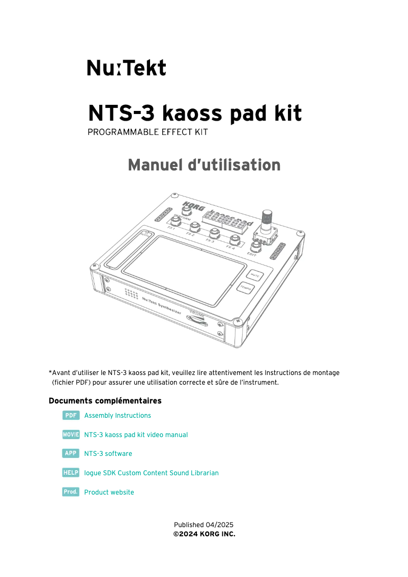 Page 1 de la notice Instructions / montage Korg NTS-3