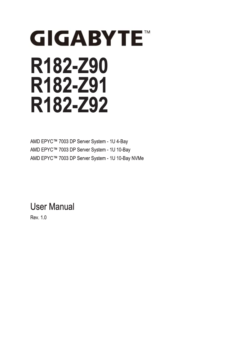 Page 1 de la notice Manuel utilisateur Gigabyte R182-Z91